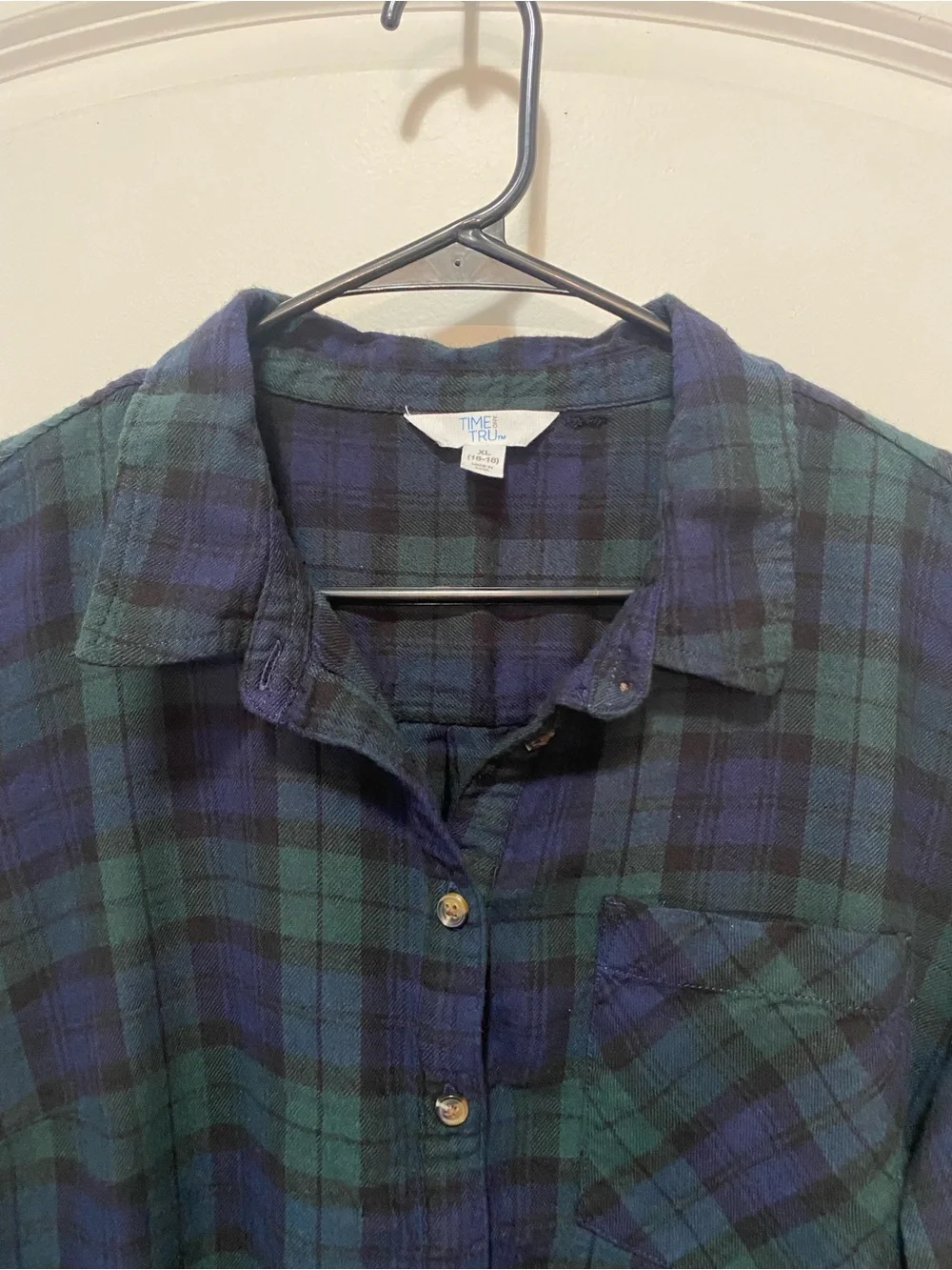 Time and Tru Navy and Green Plaid Ruffle-Hem Dress
